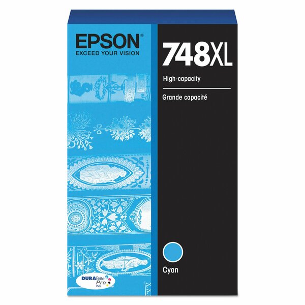 Epson T748XL220 (748XL) DURABrite Pro High-Yield Ink, 4000 Page-Yield, Cyan T748XL220